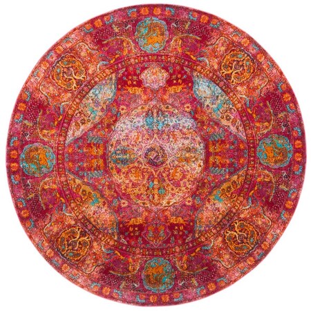 Safavieh 6 ft. 7 in. x 6 ft. 7 in. Luxor Power Loomed Round Area Rug; Fuchsia & Gold LUX318R-7R